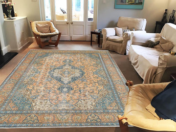 handmade Medallion, Traditional Tabriz Tan Blue Hand Knotted RECTANGLE 100% WOOL area rug 10x13